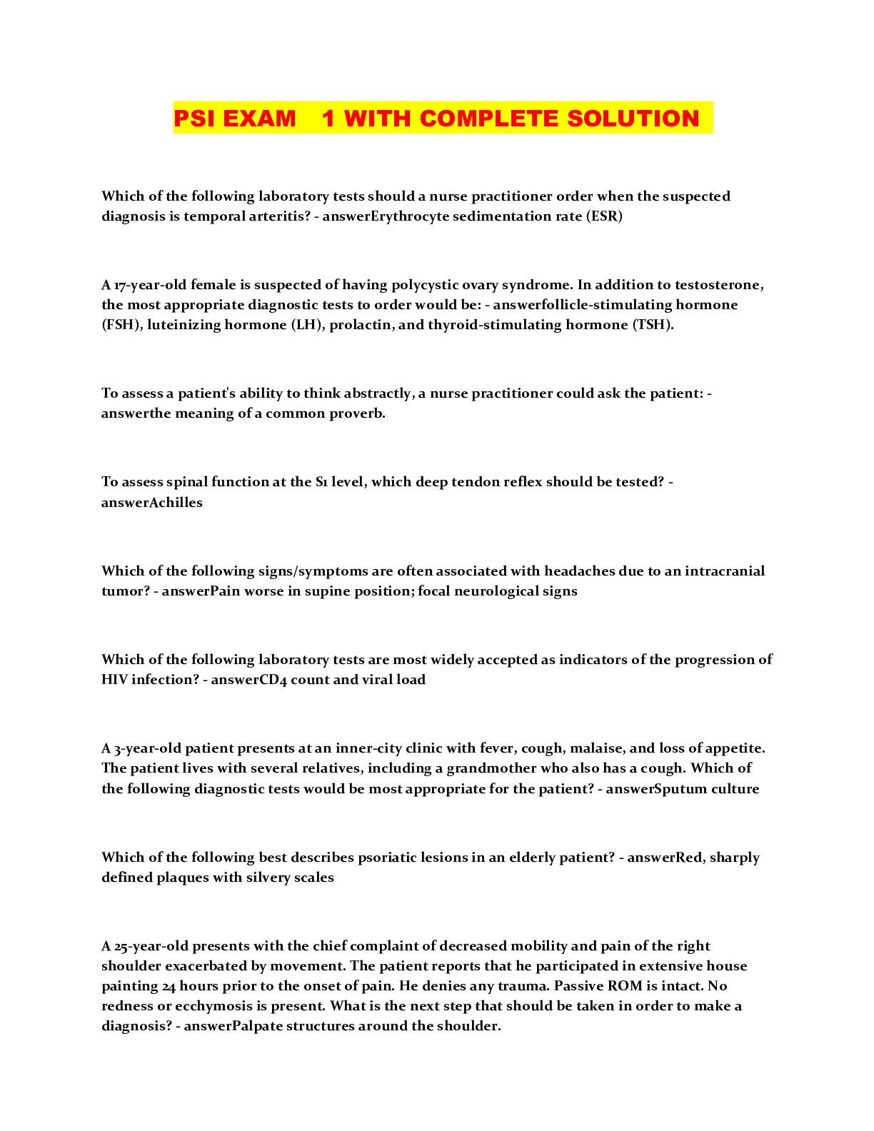 Preview image of PSI EXAM 1 WITH COMPLETE SOLUTION document